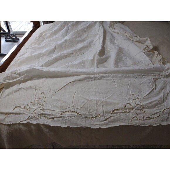 2 (two) Bed skirts Ivory Battenburg Cut Lace Shabby Cottage Twin - Picture 1 of 7